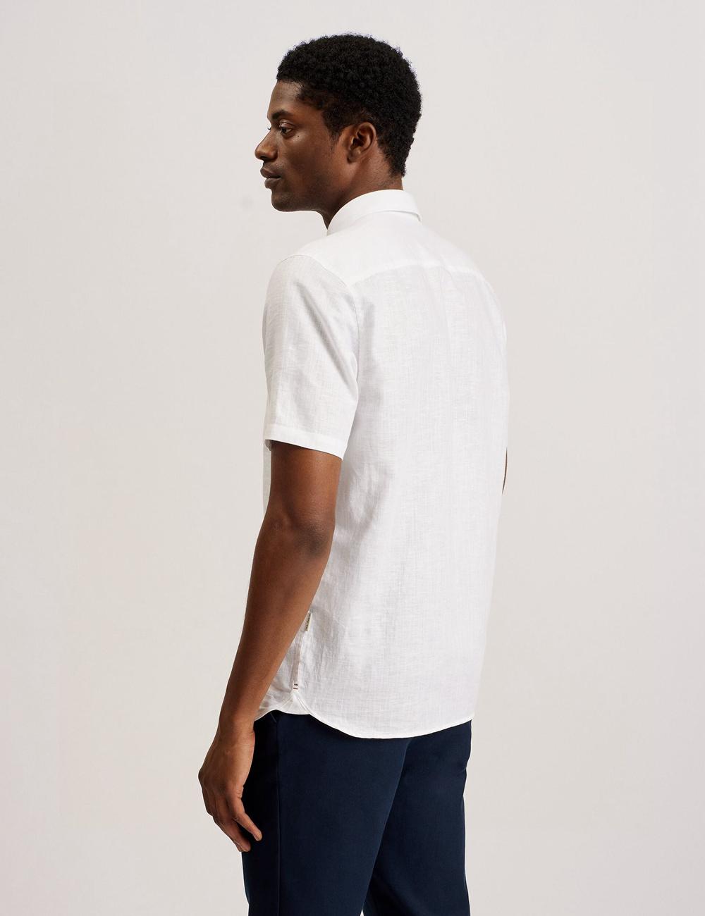 White Ted Baker PALOMAS - Short Sleeve Textured Linen Cotton Men Casual Shirts | Canada  CAK-683159
