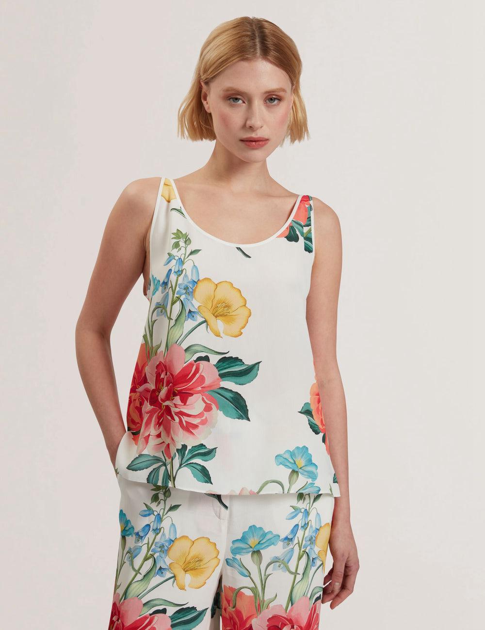 White Ted Baker PURRLA - Floral Print Scoop Neck Sleeveless Women Tops | Canada  AQF-094716