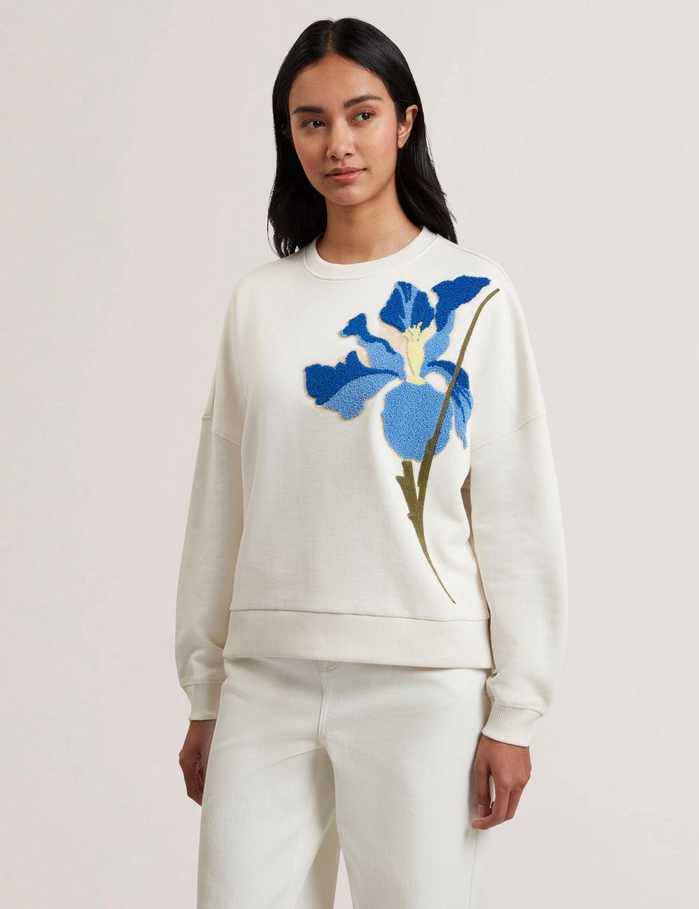 White Ted Baker SANDERR - Tufted Floral Graphic Cotton Women Sweatshirts | Canada  XFY-278935