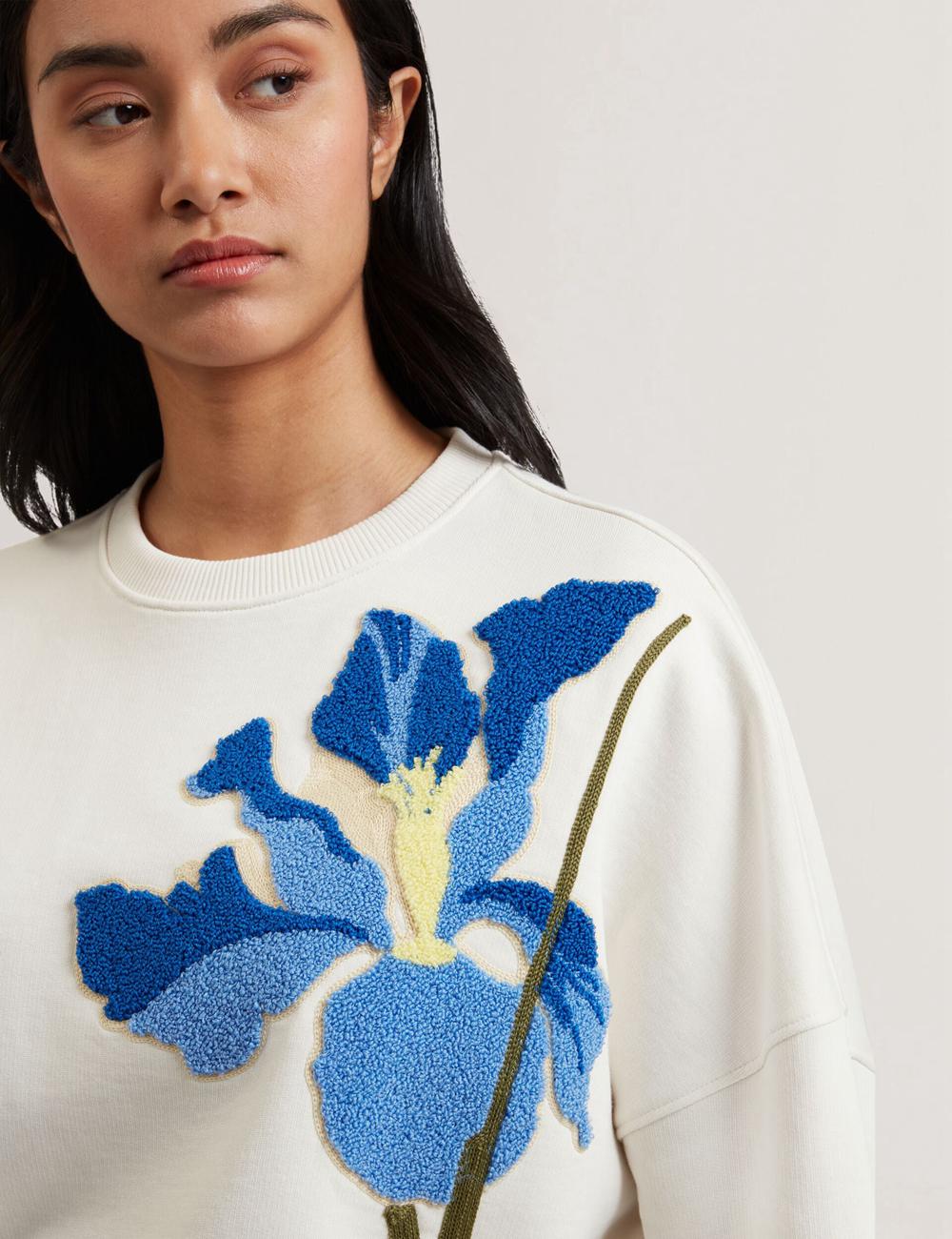 White Ted Baker SANDERR - Tufted Floral Graphic Cotton Women Sweatshirts | Canada  XFY-278935