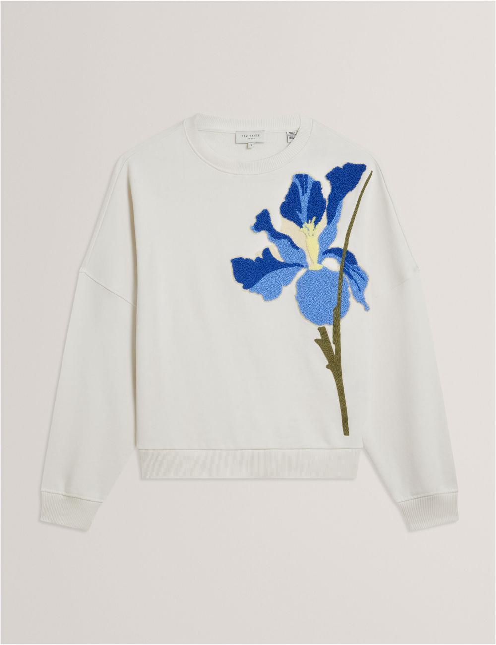 White Ted Baker SANDERR - Tufted Floral Graphic Cotton Women Sweatshirts | Canada  XFY-278935
