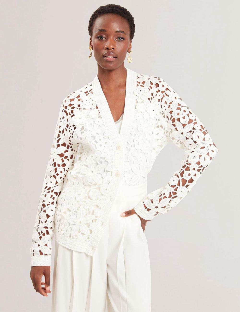 White Ted Baker TARLI - Crochet Open Knit Longline Women Cardigans | Canada  TZO-548973