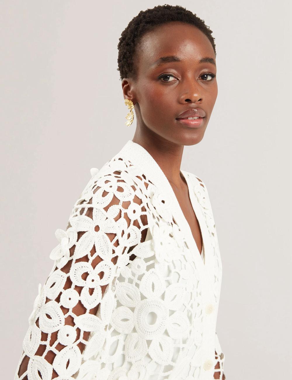 White Ted Baker TARLI - Crochet Open Knit Longline Women Cardigans | Canada  TZO-548973