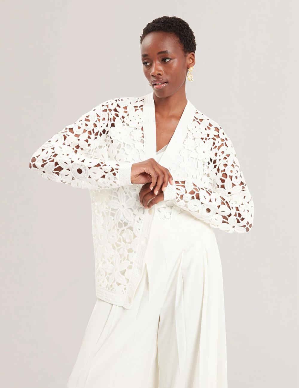 White Ted Baker TARLI - Crochet Open Knit Longline Women Cardigans | Canada  TZO-548973