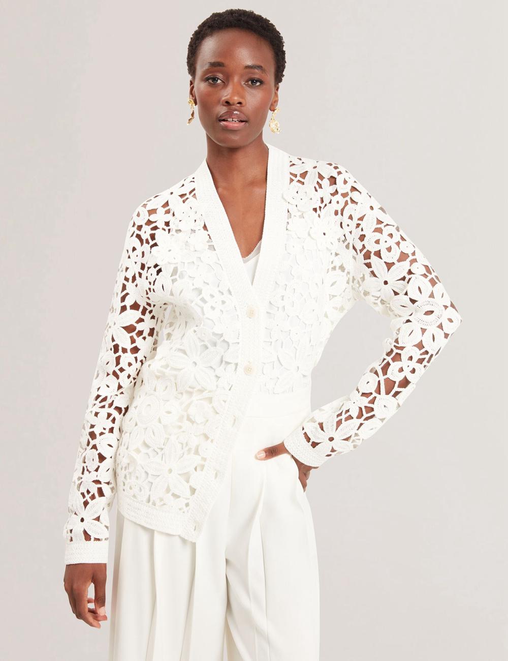 White Ted Baker TARLI - Crochet Open Knit Longline Women Cardigans | Canada  TZO-548973