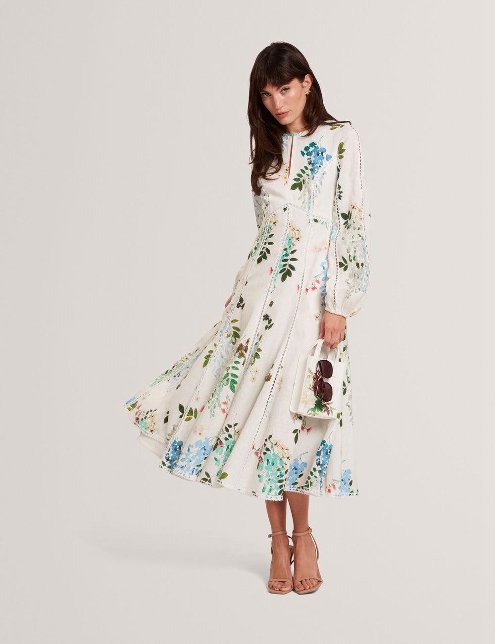 White Ted Baker UTALA - Floral Crochet Trim Linen Women Midi Dresses | Canada  TOG-721908