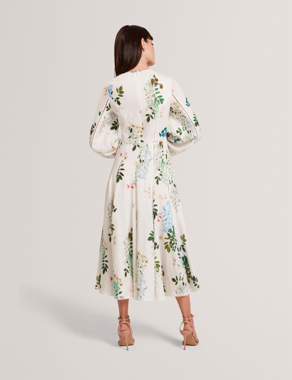 White Ted Baker UTALA - Floral Crochet Trim Linen Women Midi Dresses | Canada  TOG-721908