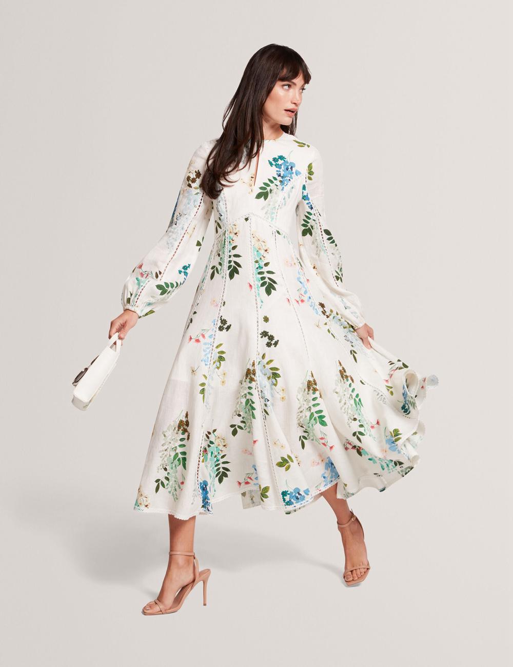 White Ted Baker UTALA - Floral Crochet Trim Linen Women Midi Dresses | Canada  TOG-721908