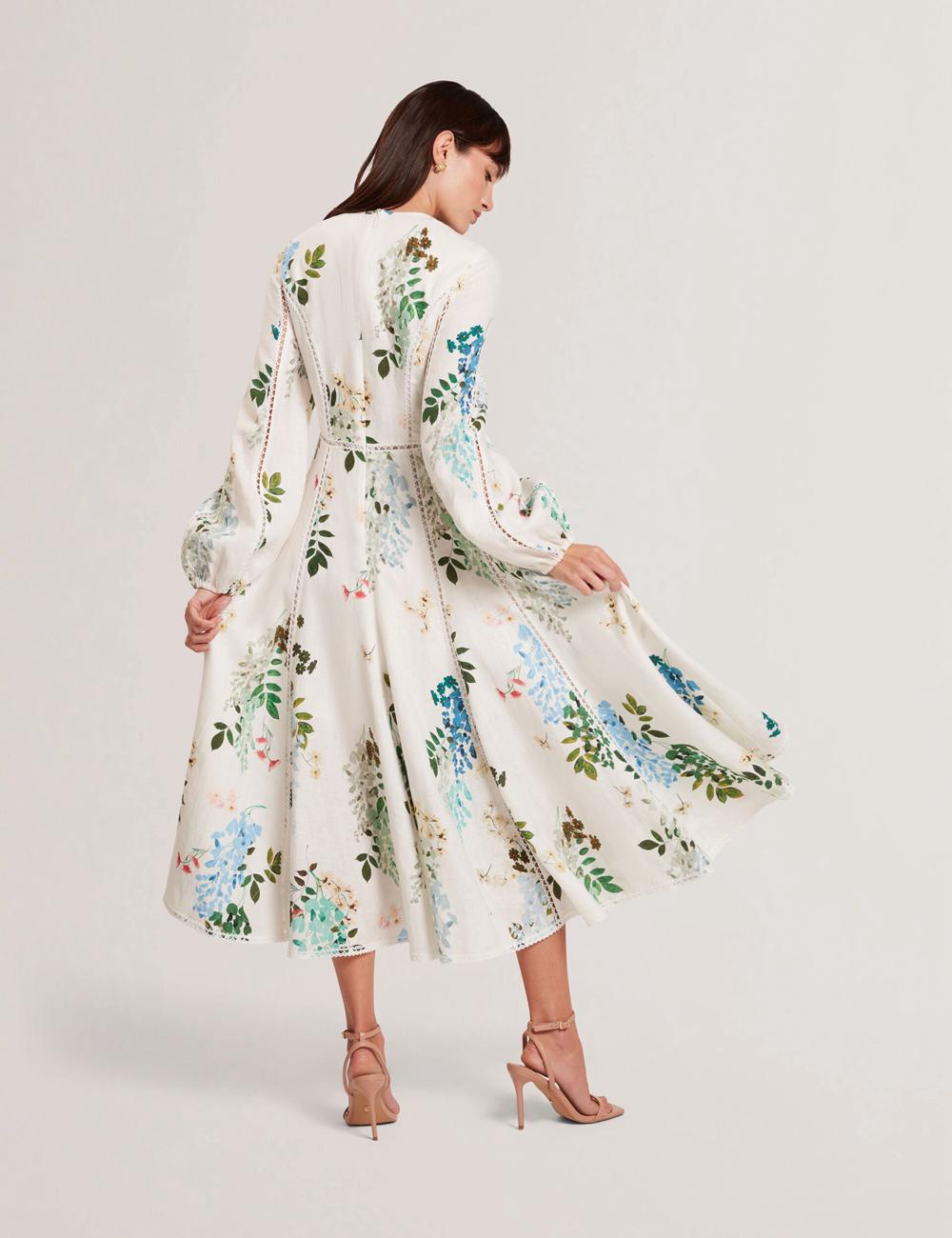 White Ted Baker UTALA - Floral Crochet Trim Linen Women Midi Dresses | Canada  TOG-721908