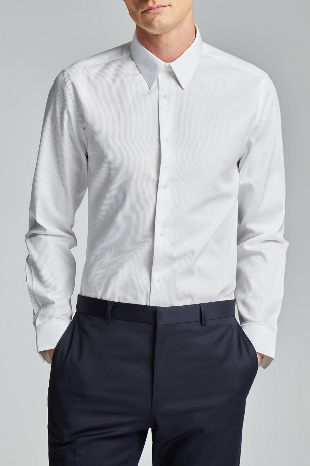 White Ted Baker WHITE SATIN STRIPE - Textured Stripe Slim Fit Men Formal Shirts | Canada  HNR-785436